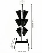 Drehbarer Blumenstaender mit 12 schwarzen Kunststoff-Eimern und Rollen – Höhe 150 cm, ideal für Floristik und Blumenverkauf - Kunststoff 4