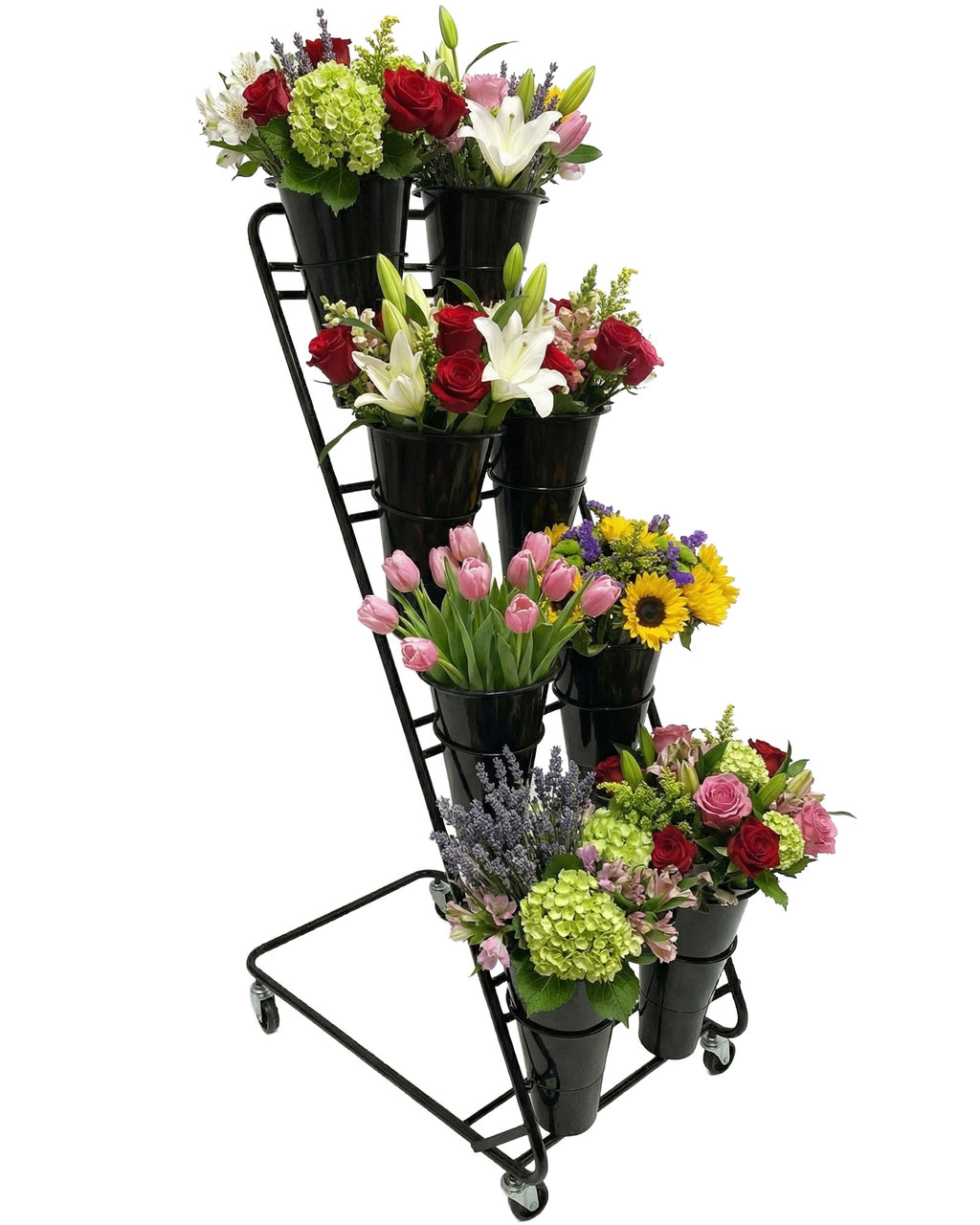 Detailansicht Blumenständer Kunststoff mit 8 Eimern stabile Konstruktion mit Rollen - Kunststoff 3