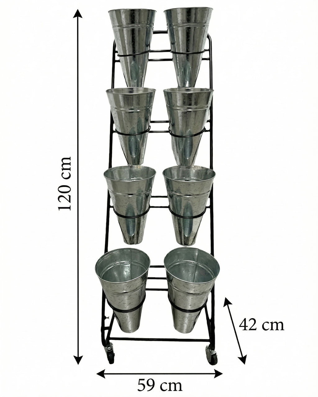 Abmessungen Blumenständer Metall mit 8 Eimern Höhe 120 cm Breite 59 cm Tiefe 42 cm - Metall 5