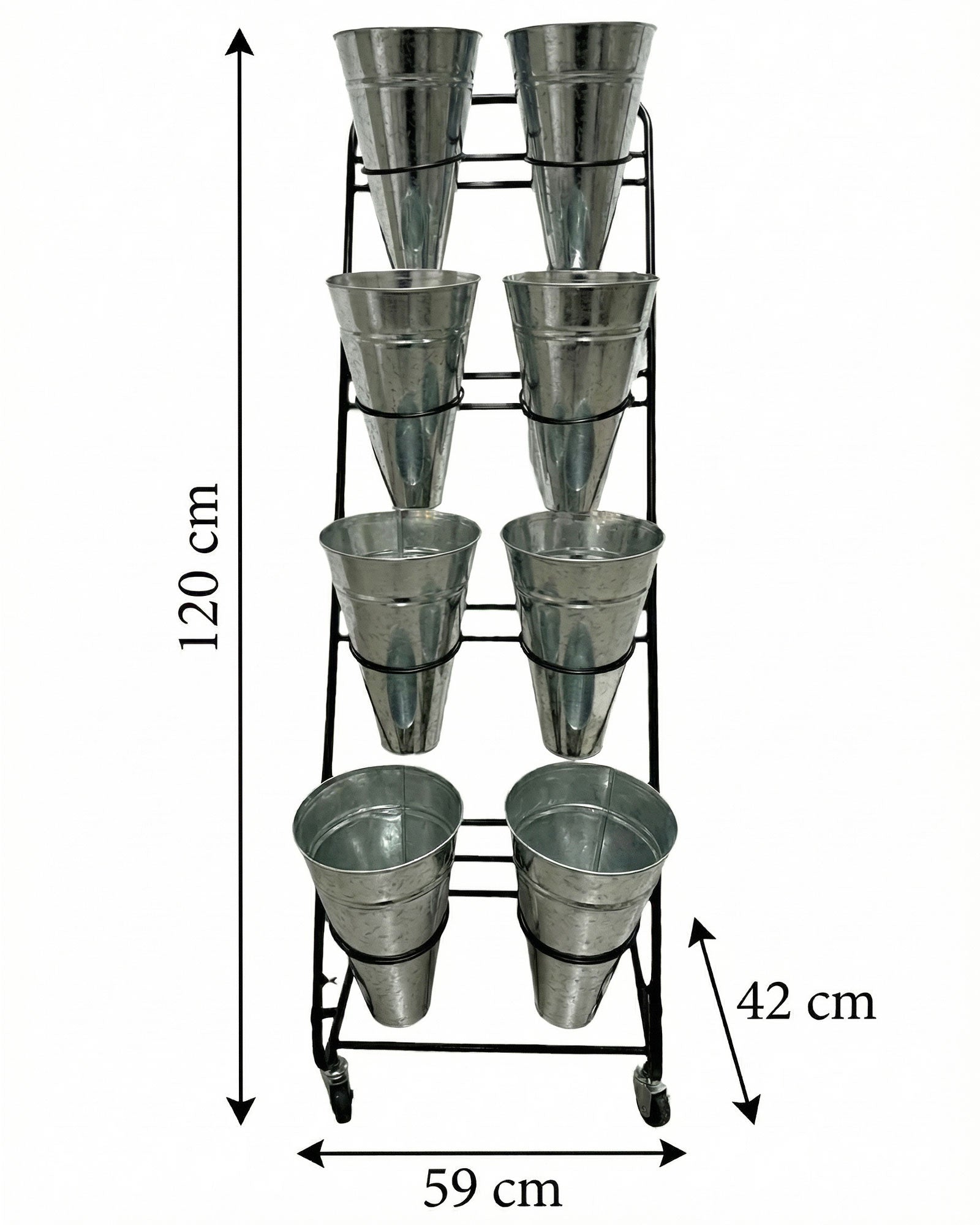 Abmessungen Blumenständer Metall mit 8 Eimern Höhe 120 cm Breite 59 cm Tiefe 42 cm - Metall 5