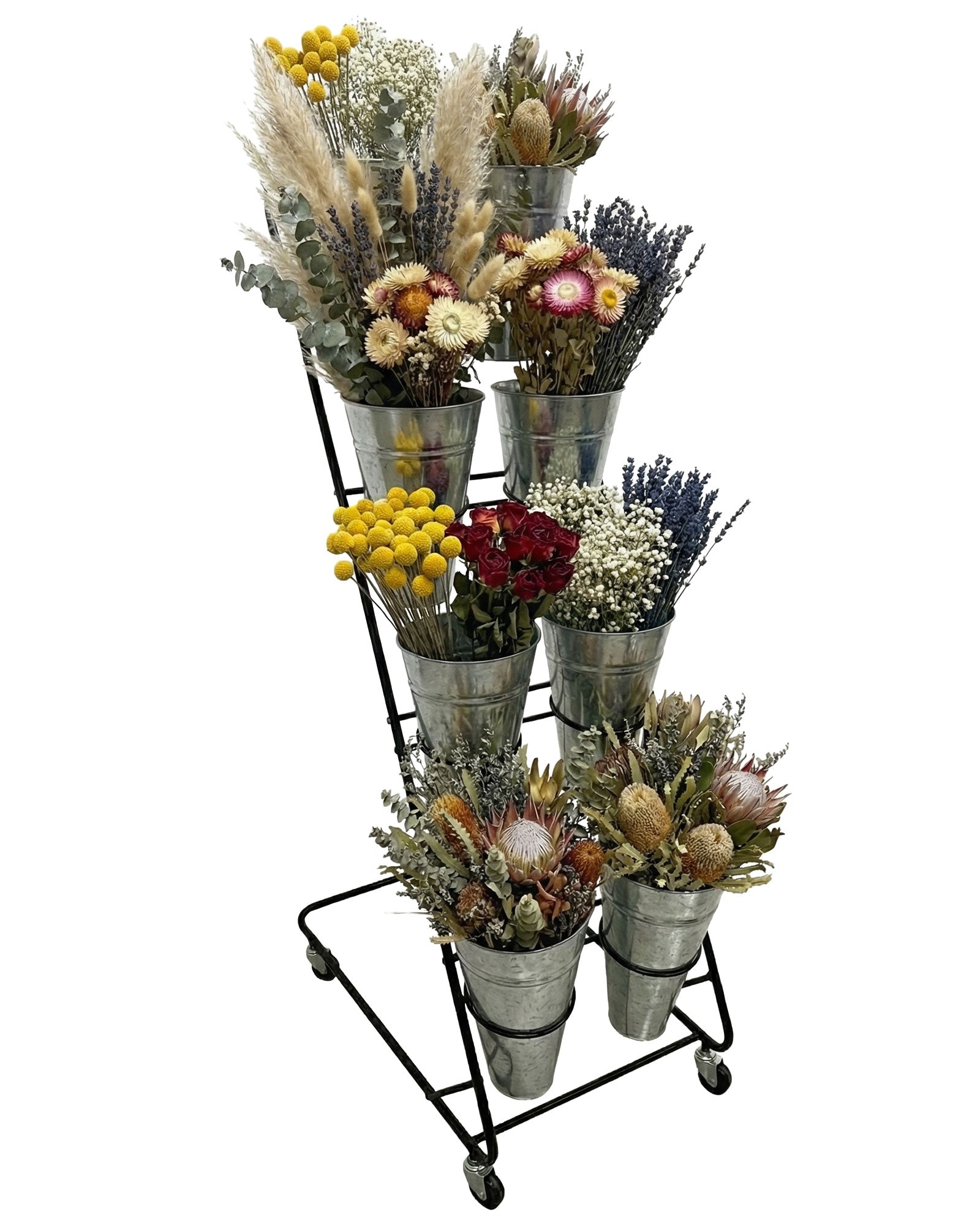 Detailansicht Blumenständer Metall mit 8 Eimern stabile Konstruktion für Floristen - Metall 4